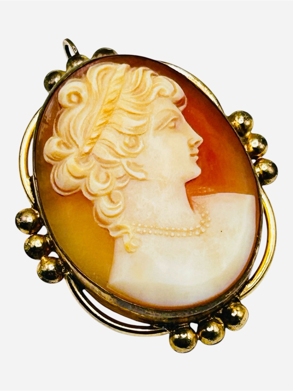 Vintage Finely Carved Shell Cameo Brooch Pendant Curtis Creations Gold Filled